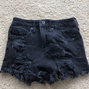 Black ripped denim shorts